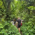 Hiking through lush forest toward Benang Kelambu Waterfall in Aik Berik, Lombok